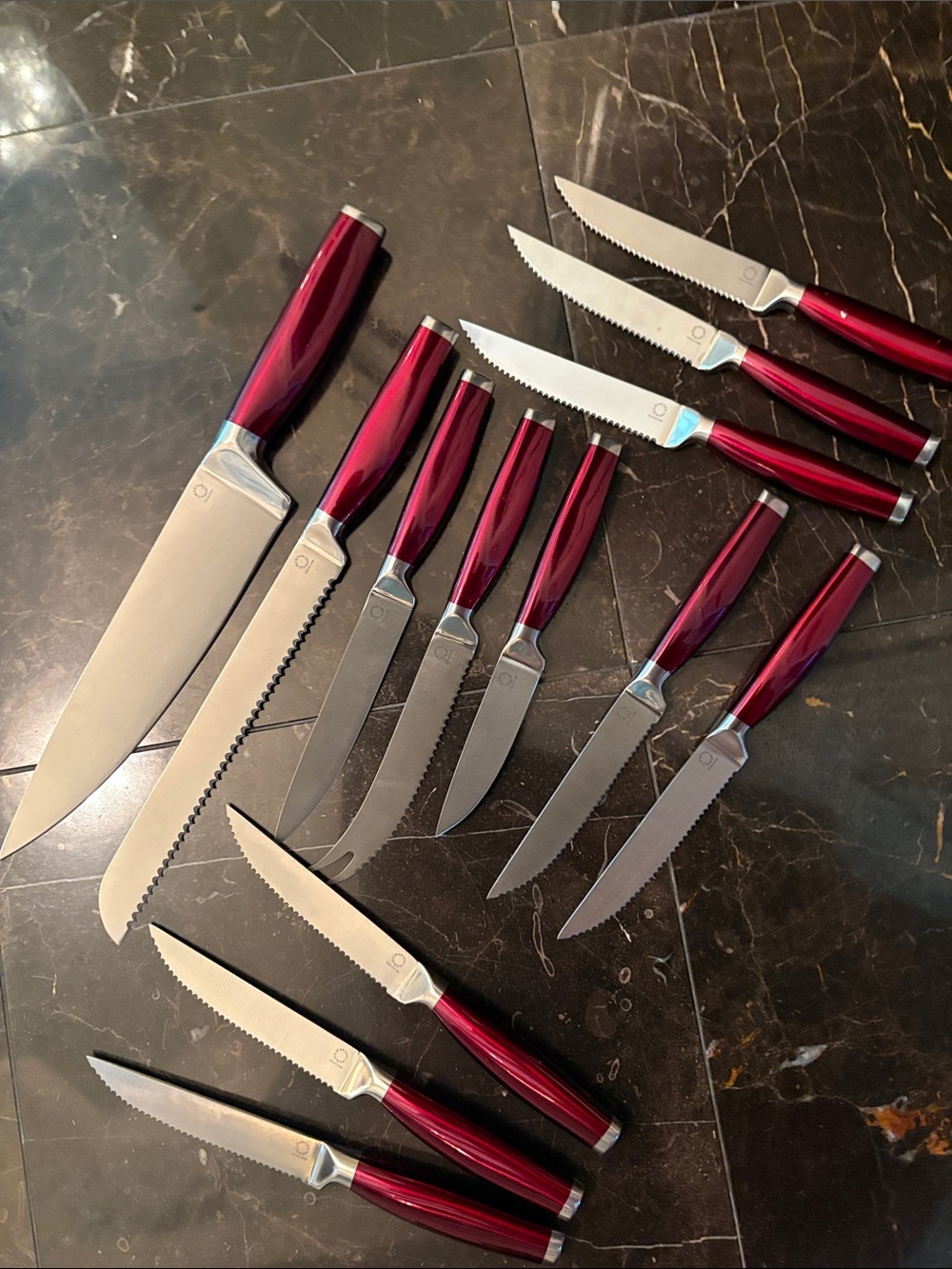 Martha Stewart Burgundy and Silver Kitchen Knife Set